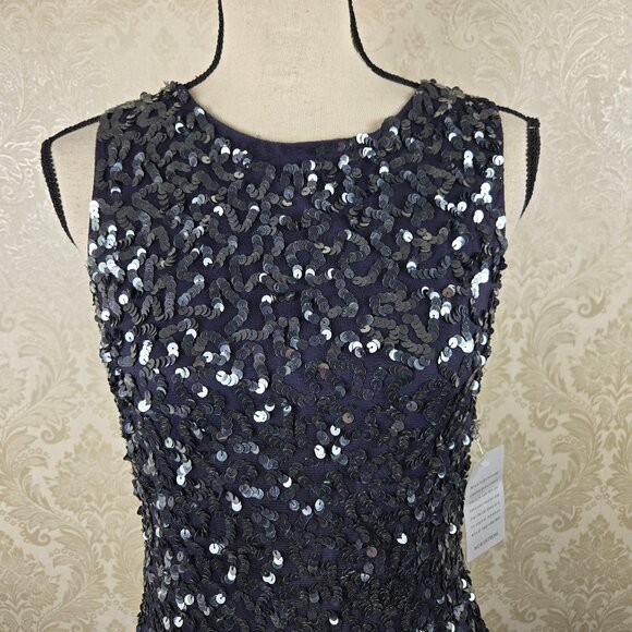 Pisarro Nightse Size 4 Slate Gray Sequin Dress Sleeveless Cowl Back Side Zip NWT - Picture 2 of 16
